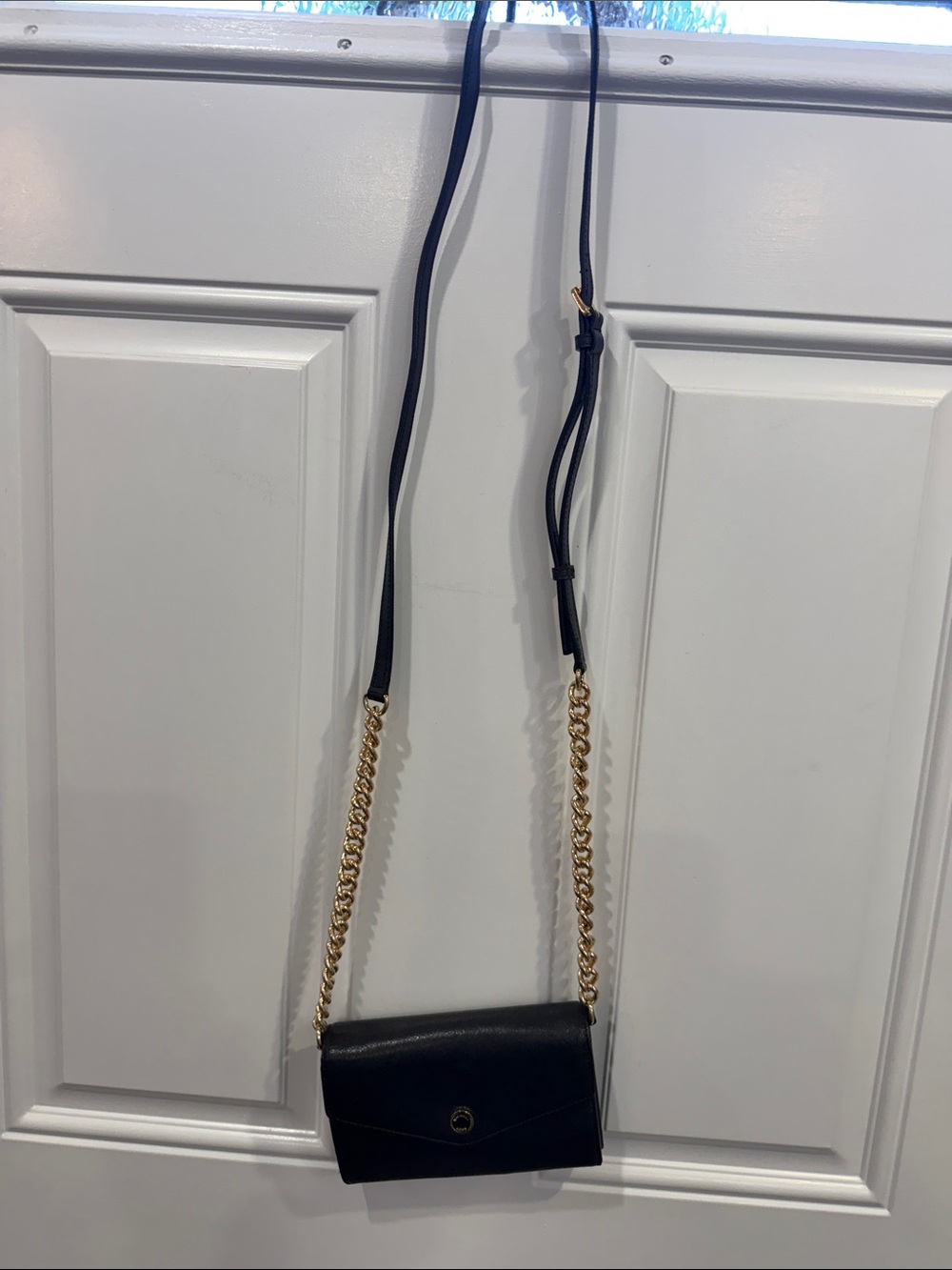 Michael Kors Black Leather Crossbody with Gold Chain